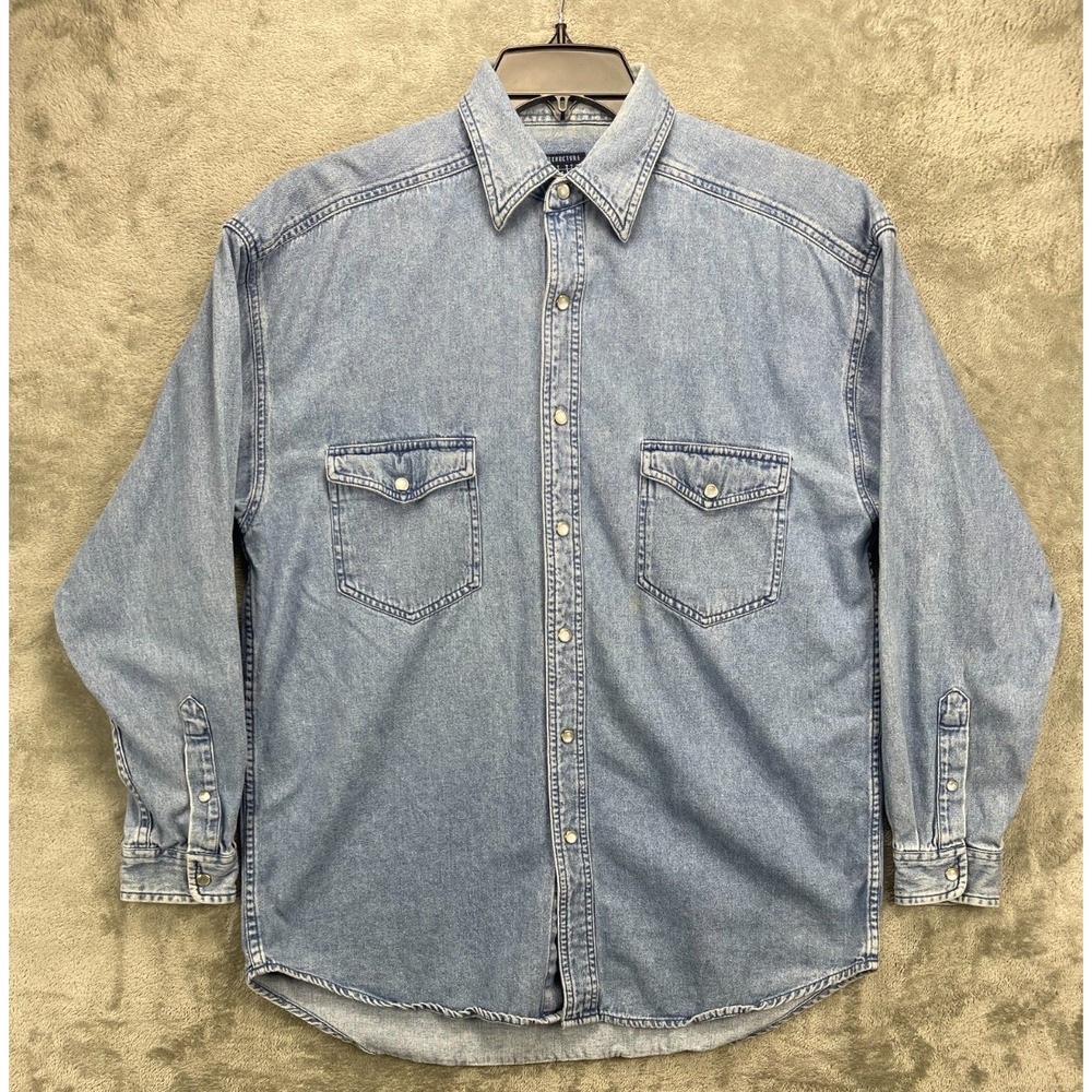 VTG Structure Blue Men's Denim Pearl Snap Shirt Sz M Blue Long Sleeve‎ Button Up
